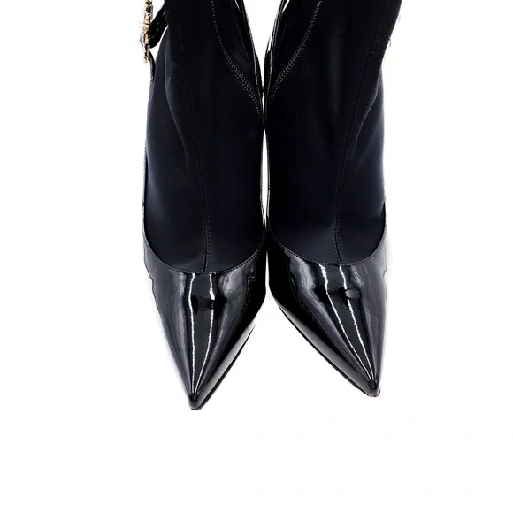 Christian Louboutin Jessie Joli Crystal Satin Black Patent Leather Bootie EU 37 - Picture 4 of 10